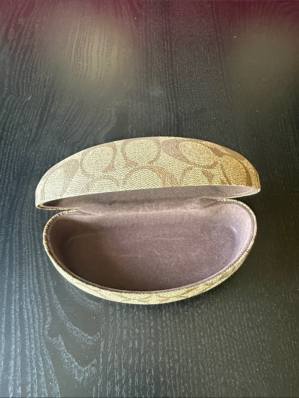 COACH Brown Signature Sunglass Case with Monogram Print